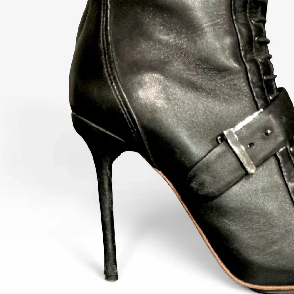 L.A.M.B. Glamette Leather Gwen Stefani OTK Platform Stiletto Boots BLK 7.5 Rare